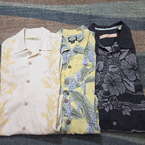 Lot of 3 Tommy Bahama Mens M Silk Linen Rayon Camp Hawaiian Shirts Tropical